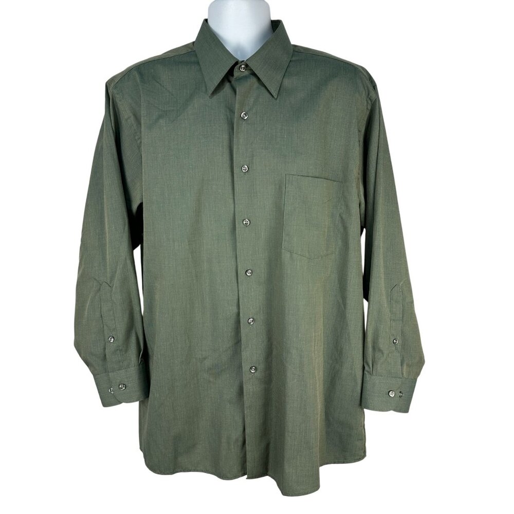 Van Heusen Mens Wrinkle Free Dress Shirt Size 17 XL Long Sleeve Green Button Up